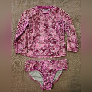 Lily Pulitzer Size 7 Girls Pink And White Swim Rashgaurd Set